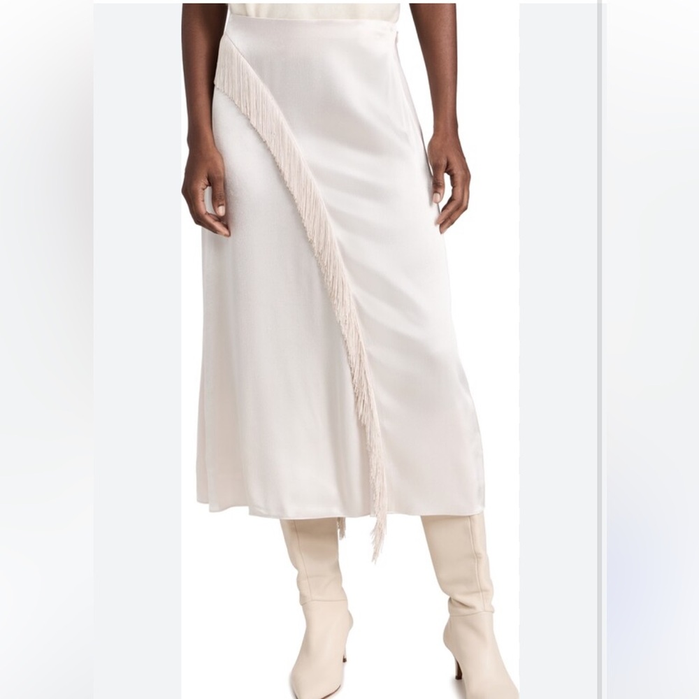New Vince Women's Asymmetric Fringe Midi Skirt size 8 100% silk - Picture 7 of 16